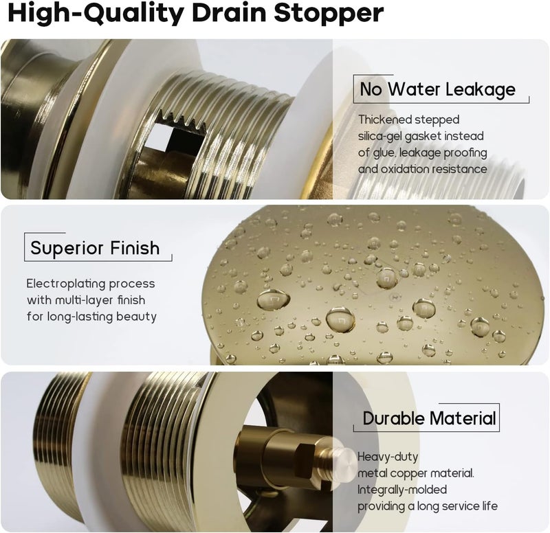 FerdY Pop-up Drain for Freestanding Bathtub, Polished Gold Finish, cUPC Certification, Freestanding Bathtub Drain Stopper - Image 3